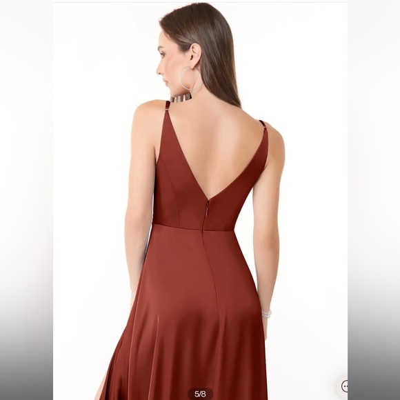 AZAZIE Dalilah Stretch Satin Bridesmaid Dress in Terracotta A20 - Picture 5 of 10